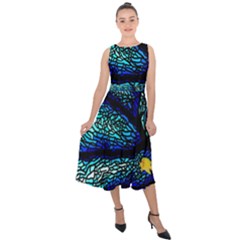 Sea Fans Diving Coral Stained Glass Midi Tie-back Chiffon Dress by Pakrebo