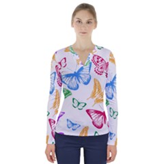 Butterfly Rainbow V-neck Long Sleeve Top by Alisyart