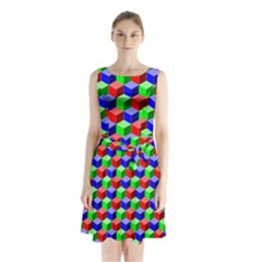 Colorful Prismatic Rainbow Sleeveless Waist Tie Chiffon Dress by Alisyart