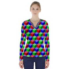 Colorful Prismatic Rainbow V-neck Long Sleeve Top by Alisyart