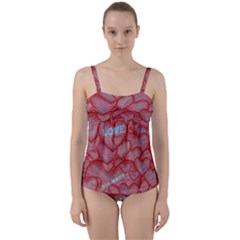 Love Hearts Valentine Red Symbol Twist Front Tankini Set by Pakrebo