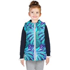 Leaves Tropical Palma Jungle Kids  Hooded Puffer Vest by Alisyart