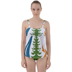 1  Forest Christmas Tree Spruce Twist Front Tankini Set