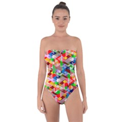 Background Triangle Rainbow Tie Back One Piece Swimsuit by Mariart
