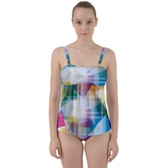 Abstract Background Twist Front Tankini Set