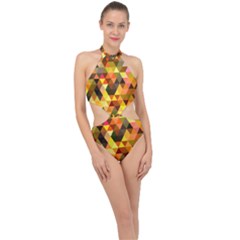 Abstract Geometric Triangles Shapes Halter Side Cut Swimsuit by Mariart