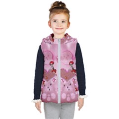 Cute Little Girl With Heart Kids  Hooded Puffer Vest by FantasyWorld7