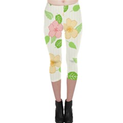 Flowers Leaf Stripe Pattern Capri Leggings  by Mariart