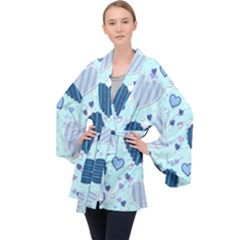 Hearts Pattern Velvet Kimono Robe by AnjaniArt