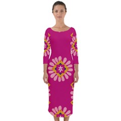 Morroco Tile Traditional Quarter Sleeve Midi Bodycon Dress by Mariart