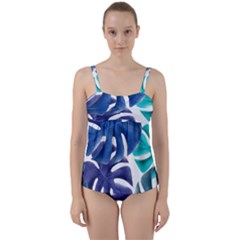 Leaves Tropical Blue Green Nature Twist Front Tankini Set by Alisyart