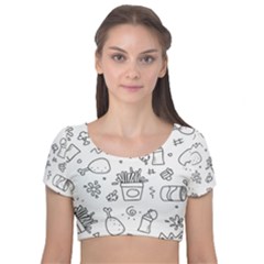 Set Chalk Out Scribble Collection Velvet Short Sleeve Crop Top  by Pakrebo