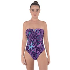 Stamping Pattern Leaves Tie Back One Piece Swimsuit