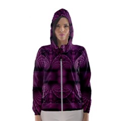 Fractal Magenta Pattern Geometry Hooded Windbreaker (women) by Pakrebo