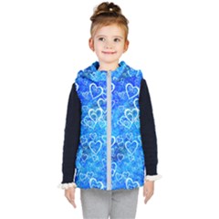 Valentine Heart Love Blue Kids  Hooded Puffer Vest by Mariart
