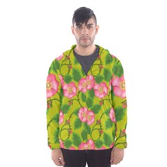 Roses Flowers Pattern Bud Pink Hooded Windbreaker (men) by Pakrebo