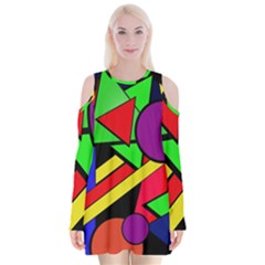 Background Color Art Pattern Form Velvet Long Sleeve Shoulder Cutout Dress by Pakrebo