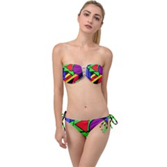 Background Color Art Pattern Form Twist Bandeau Bikini Set by Pakrebo