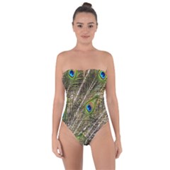 Green Peacock Feathers Color Plumage Tie Back One Piece Swimsuit