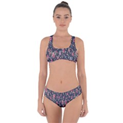 Polka Dotted Rosebuds Criss Cross Bikini Set