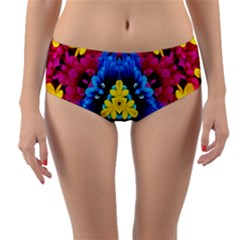 Flowers Kaleidoscope Mandala Reversible Mid-waist Bikini Bottoms by Mariart