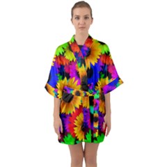 Sunflower Colorful Quarter Sleeve Kimono Robe by Mariart