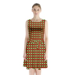 Lumberjack Plaid Buffalo Plaid Green Red Sleeveless Waist Tie Chiffon Dress by Mariart