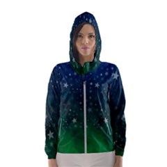 Background Blue Green Stars Night Hooded Windbreaker (women) by Alisyart