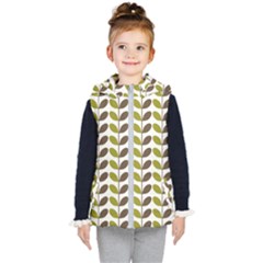 Leaf Plant Pattern Seamless Kids  Hooded Puffer Vest by Pakrebo