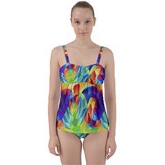 Modern Art Fractal Background Twist Front Tankini Set by Pakrebo