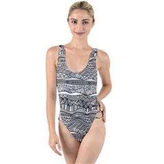 Ethno Seamless Pattern High Leg Strappy Swimsuit by Pakrebo