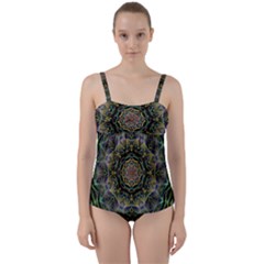 Fractal  Background Graphic Twist Front Tankini Set by Pakrebo