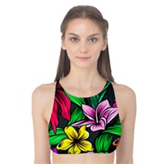 Neon Hibiscus Tank Bikini Top