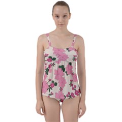 Floral Vintage Flowers Wallpaper Twist Front Tankini Set by Mariart