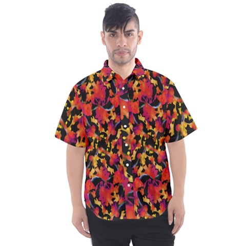 Red Floral Collage Print Design 2 Men s Short Sleeve Shirt by dflcprintsclothing
