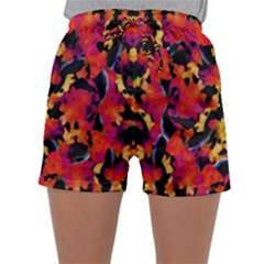 Red Floral Collage Print Design 2 Sleepwear Shorts by dflcprintsclothing
