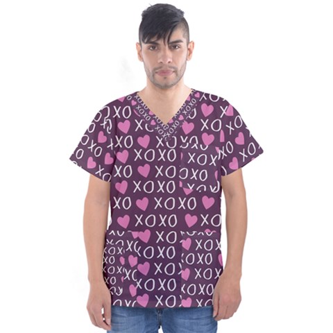 Xo Valentines Day Pattern Men s V-neck Scrub Top by Valentinaart