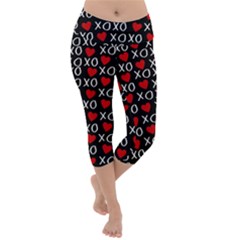 Xo Valentines Day Pattern Lightweight Velour Capri Yoga Leggings by Valentinaart