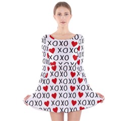 Xo Valentines Day Pattern Long Sleeve Velvet Skater Dress by Valentinaart