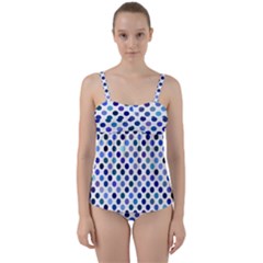 Shades Of Blue Polka Dots Twist Front Tankini Set by retrotoomoderndesigns