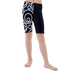 Abstract White On Black Circles Design Kids  Mid Length Swim Shorts by LoolyElzayat