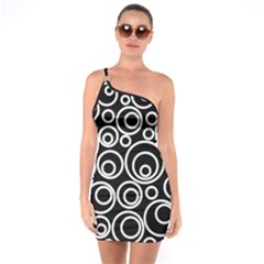 Abstract White On Black Circles Design One Shoulder Ring Trim Bodycon Dress by LoolyElzayat