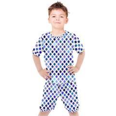 Shades Of Blue Polka Dots Kids  Tee And Shorts Set by retrotoomoderndesigns