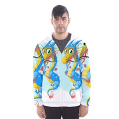 Dragon Chinese Blue Mustache China Hooded Windbreaker (men) by Wegoenart