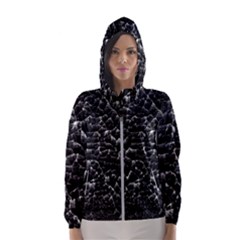 Black And White Grunge Cracked Abstract Print Hooded Windbreaker (women) by dflcprintsclothing