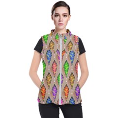 Abstract Background Colorful Leaves Women s Puffer Vest by Alisyart