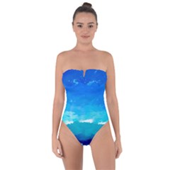 Blue Sky Artwork Drawing Painting Tie Back One Piece Swimsuit by Pakrebo