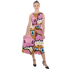 Pink Cows Midi Tie-back Chiffon Dress by ArtworkByPatrick