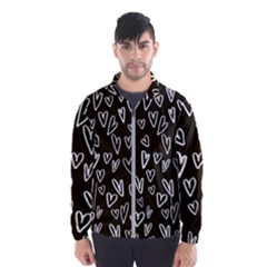 White Hearts - Black Background Windbreaker (men) by alllovelyideas