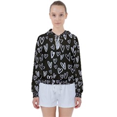 White Hearts - Black Background Women s Tie Up Sweat by alllovelyideas